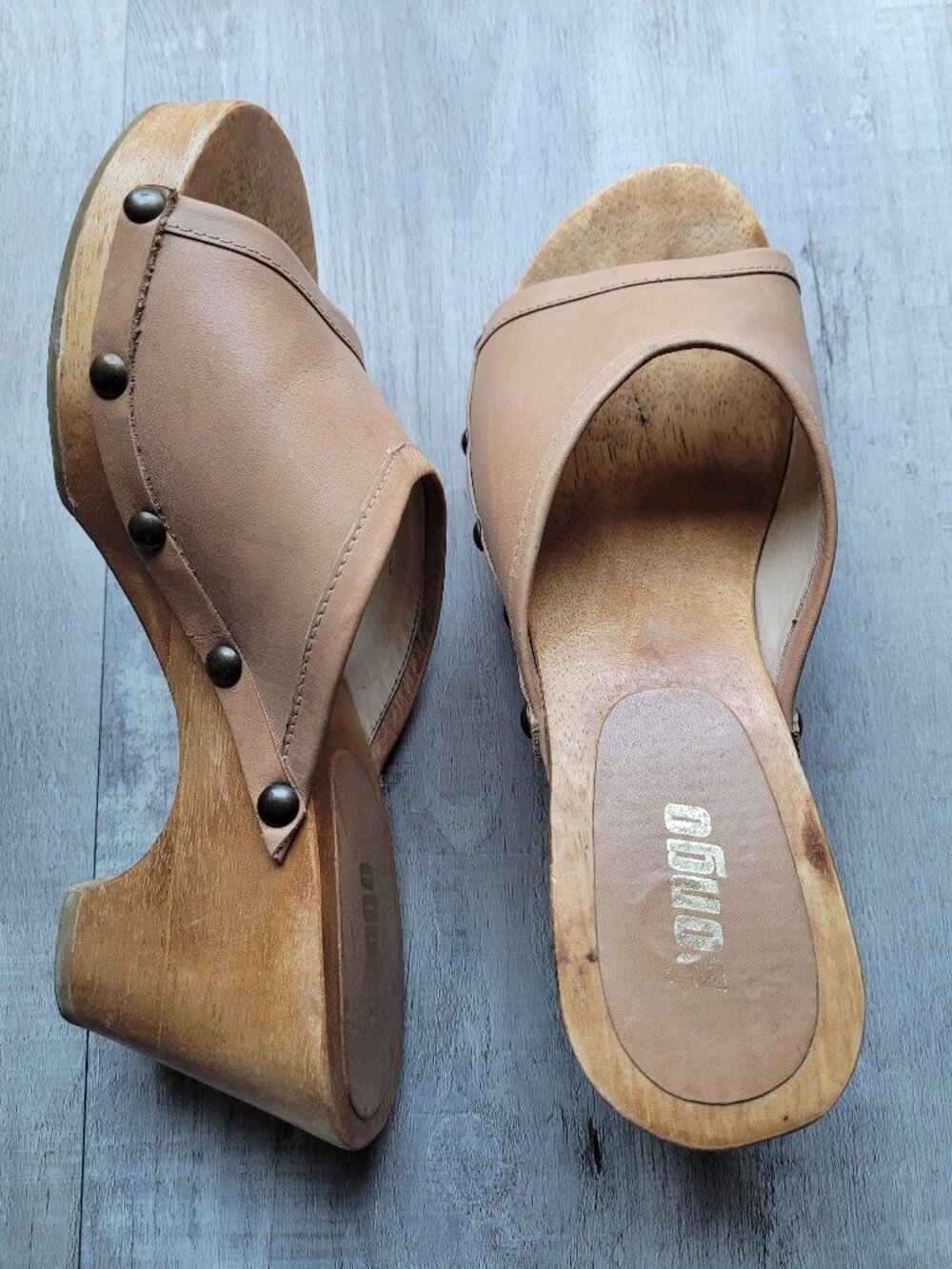 Y2K Bongo wooden and leather mule